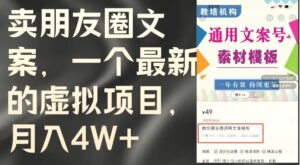 卖朋友圈文案，一个最新的虚拟项目，月入增多（教程 素材）-秀新品副业项目网
