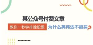 公众号付费文章：《教你一秒钟排除股票！（为什么英伟达不能买？）》-秀新品副业项目网