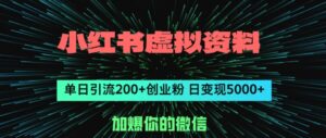 小红书虚拟资料日引流200 创业粉,单日变现5000-秀新品副业项目网