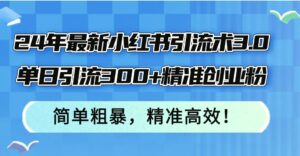 24年最新小红书引流术3.0,单日引流300 精准创业粉,简单粗暴,精准高效!-秀新品副业项目网