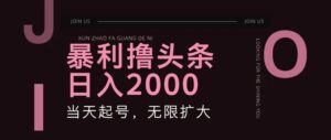 暴利撸头条，单号日入2000 ，可无限扩大-秀新品副业项目网