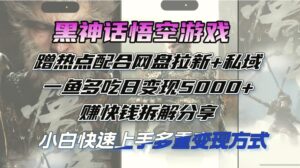 黑神话悟空游戏蹭热点配合网盘拉新 私域，一鱼多吃日变现5000-秀新品副业项目网