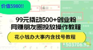 99元撬动500 创业粉，网赚朋友圈投放操作教程价值5980-秀新品副业项目网