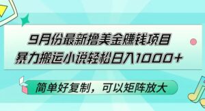 9月份最新撸美金赚钱项目，暴力搬运小说轻松日入1000 ，简单好复制-秀新品副业项目网